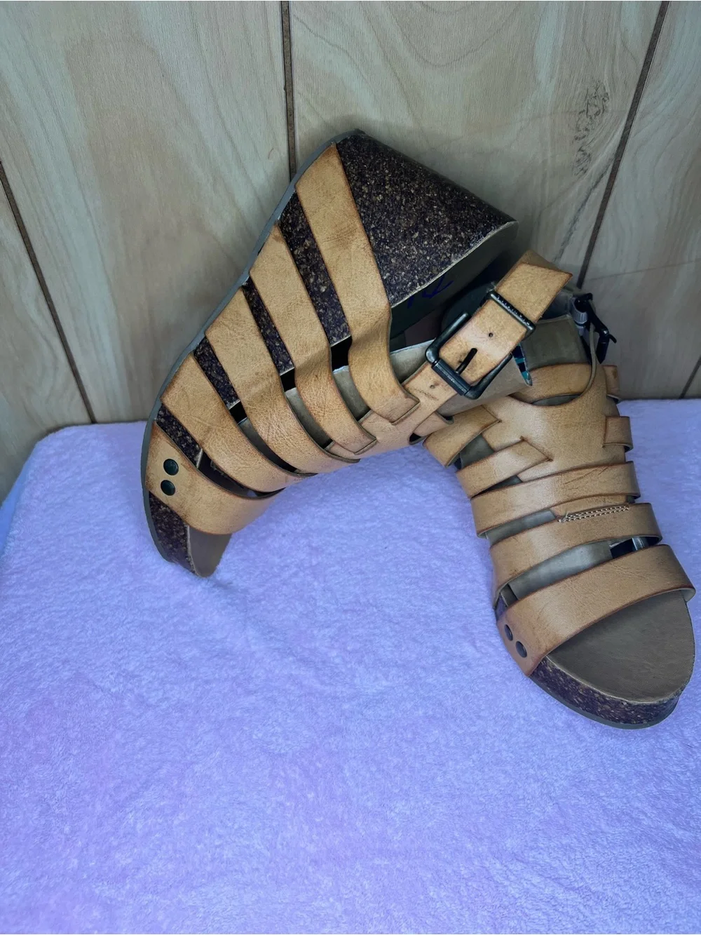 Blowfish Malibu Tan Strappy Cork Wedge Sandals